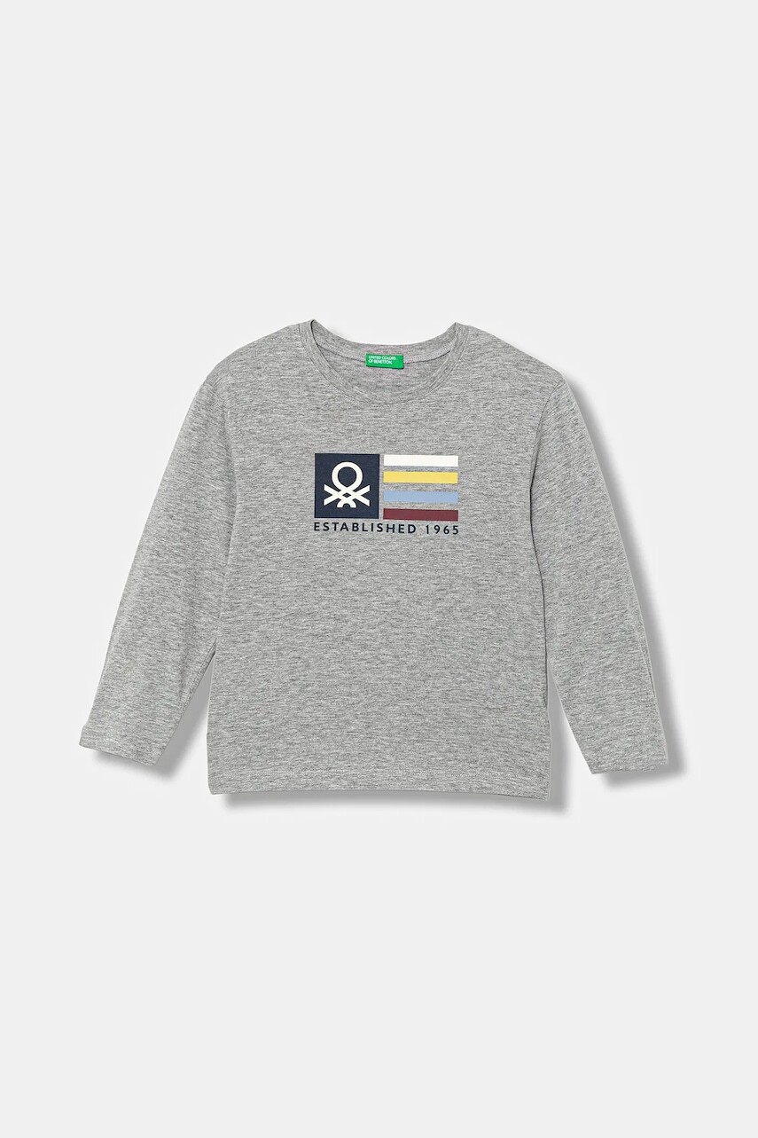 Detské tričko s dlhým rukávom United Colors of Benetton šedá farba, s potlačou, 3I1XG10JZ