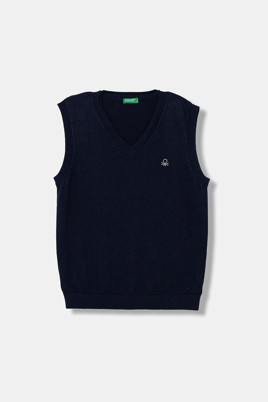 Detská bavlnená vesta United Colors of Benetton tmavomodrá farba, ľahká, 120YC400O