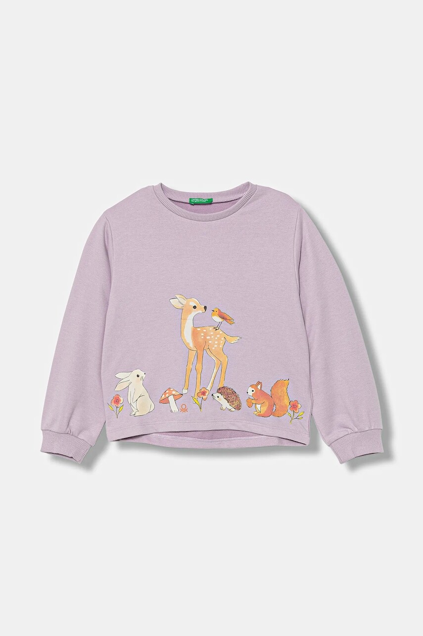 Detská mikina United Colors of Benetton fialová farba, s potlačou, 3SNPG10KA