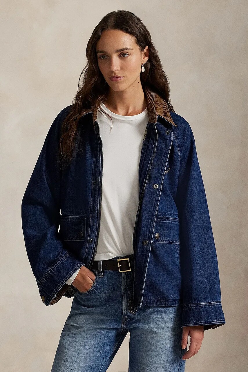 Rifľová bunda Polo Ralph Lauren modrá farba, prechodná, 211971233