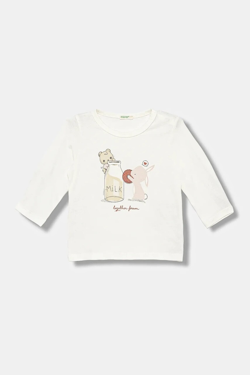 Detské bavlnené tričko s dlhým rukávom United Colors of Benetton biela farba, s potlačou, 3ATNA106L