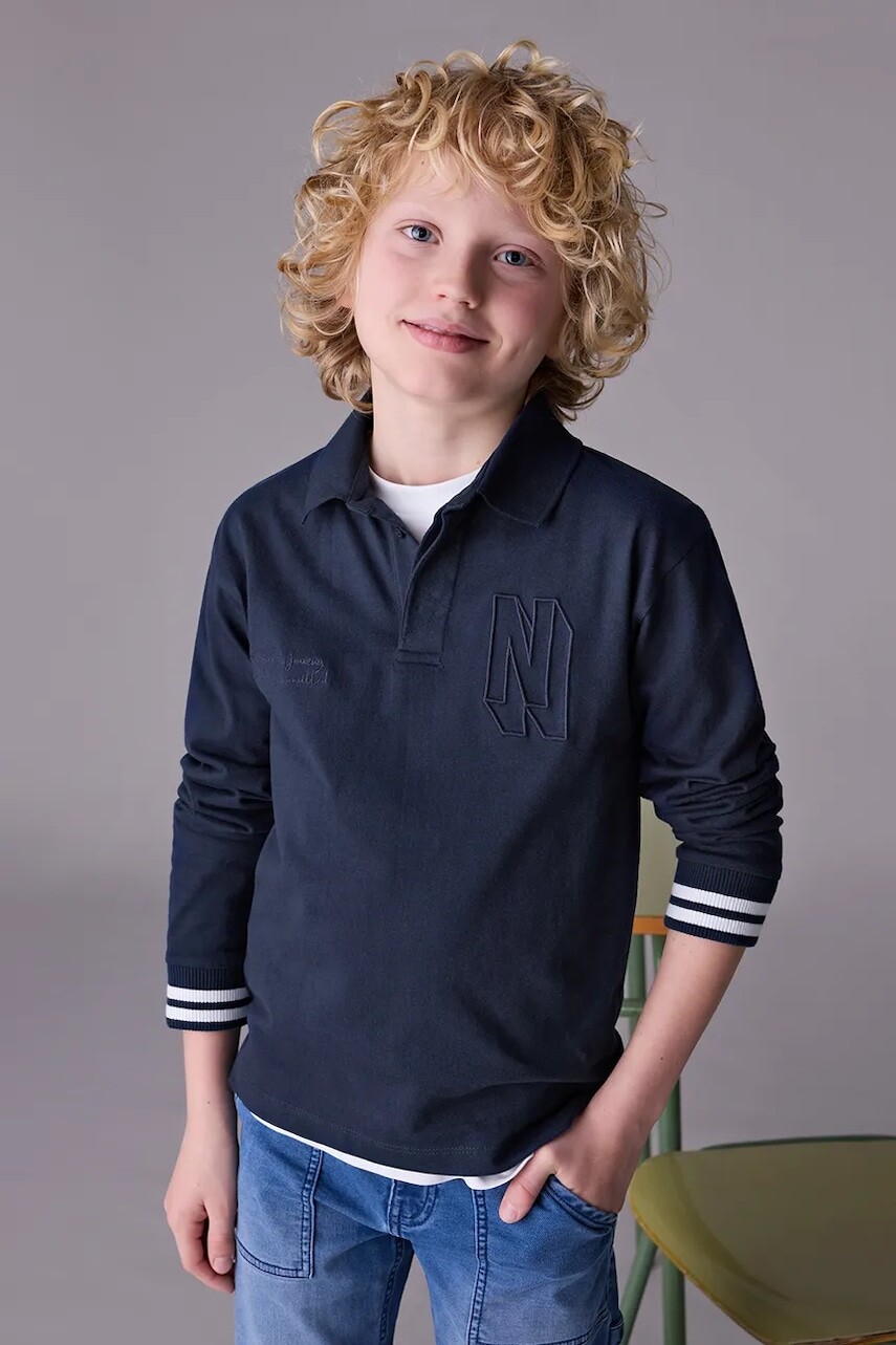 Detské tričko s dlhým rukávom Mayoral tmavomodrá farba, s nášivkou, 7101