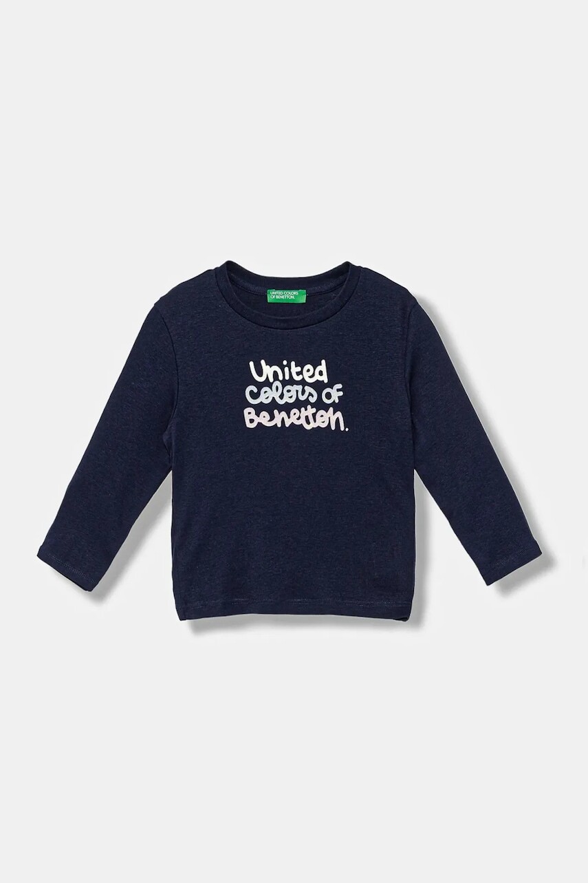 Detská bavlnená košeľa s dlhým rukávom United Colors of Benetton tmavomodrá farba, 3I9WG10JS