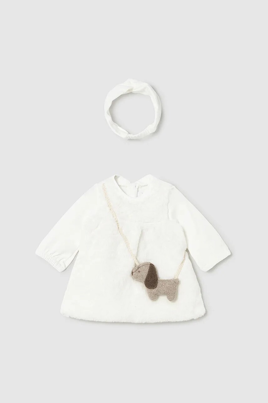 Šaty pre bábätká Mayoral Newborn béžová farba, mini, áčkový strih, 2823