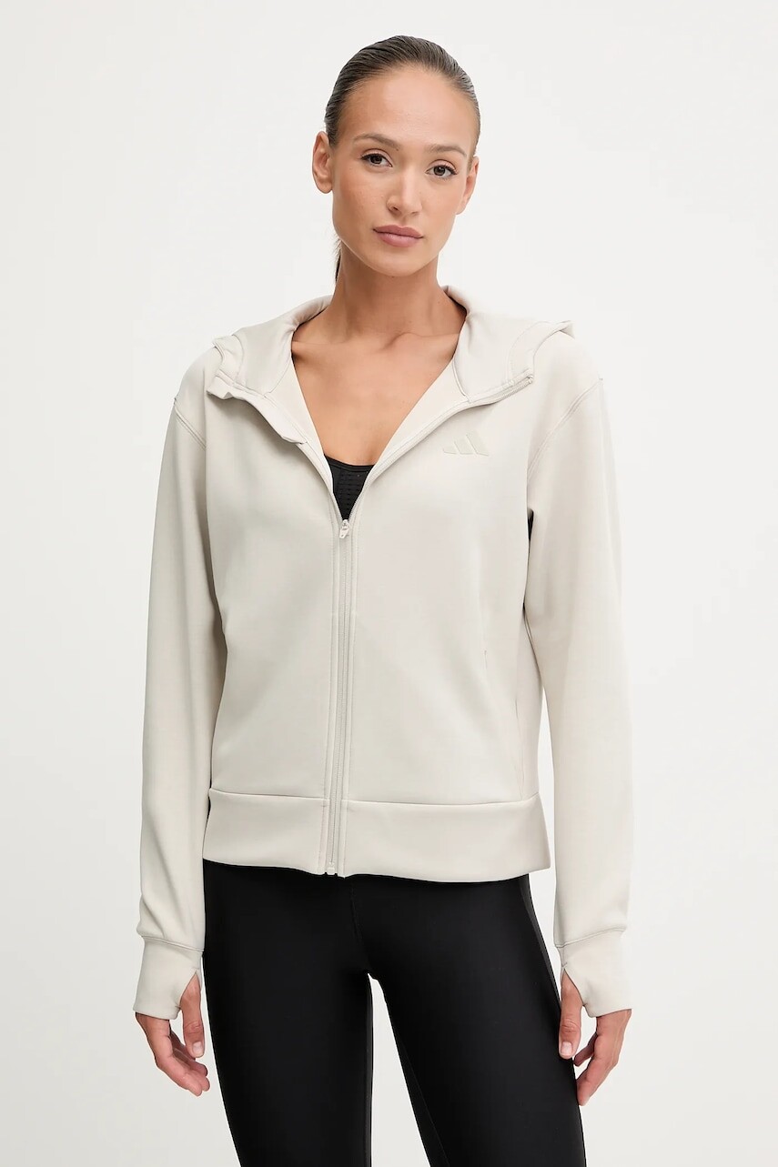 Tréningová mikina adidas Performance Designed for Training béžová farba, s kapucňou, jednofarebná, JX7318