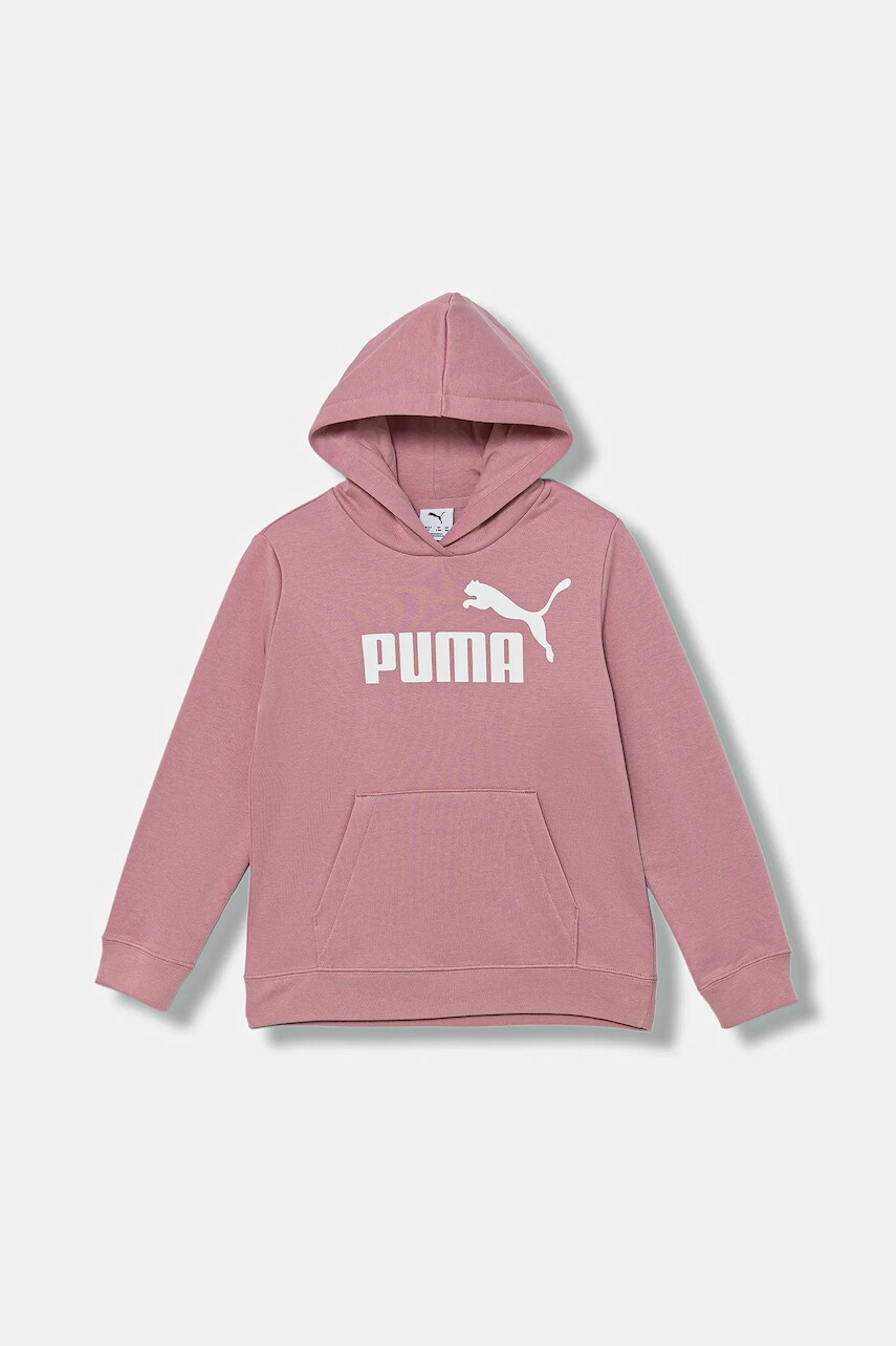 Detská mikina Puma ESS No. 1 Logo Hoodie FL G ružová farba, s kapucňou, s potlačou, 684896