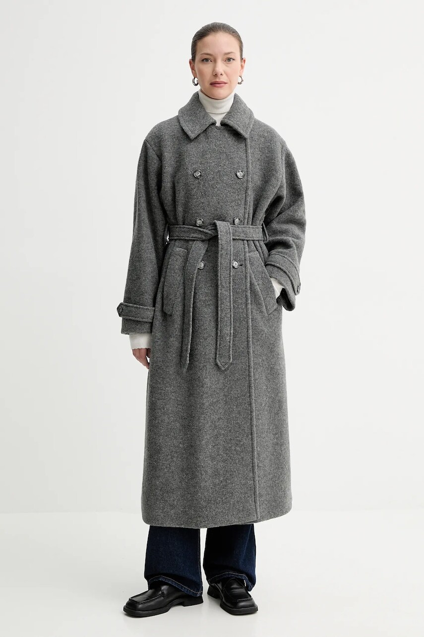 Vlnený kabát A.P.C. manteau lea šedá farba, WVBEH.F01557