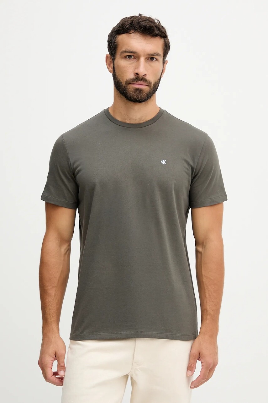 Bavlnené tričko Calvin Klein Jeans pánske, šedá farba, jednofarebné, LV04RD254G