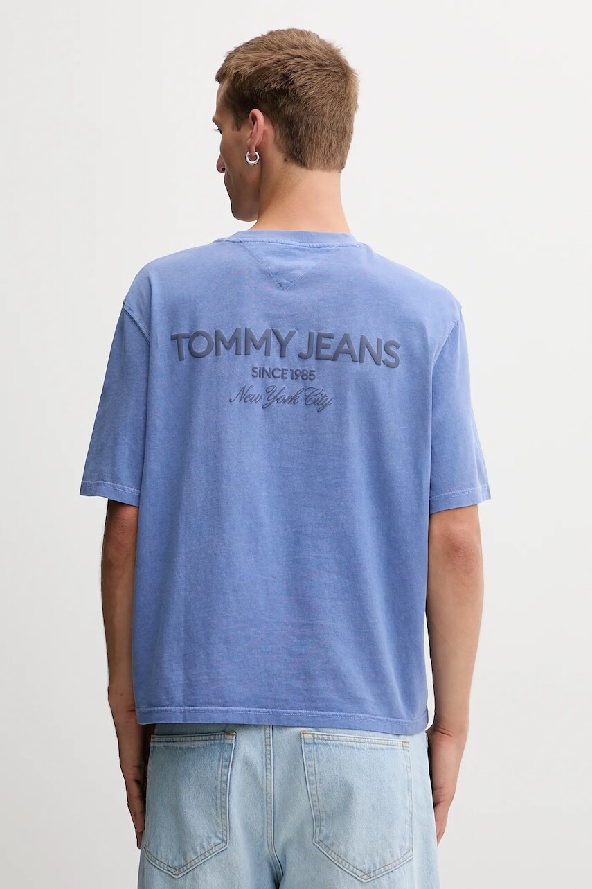 Bavlnené tričko Tommy Jeans pánske, modrá farba, jednofarebné, DM0DM21975