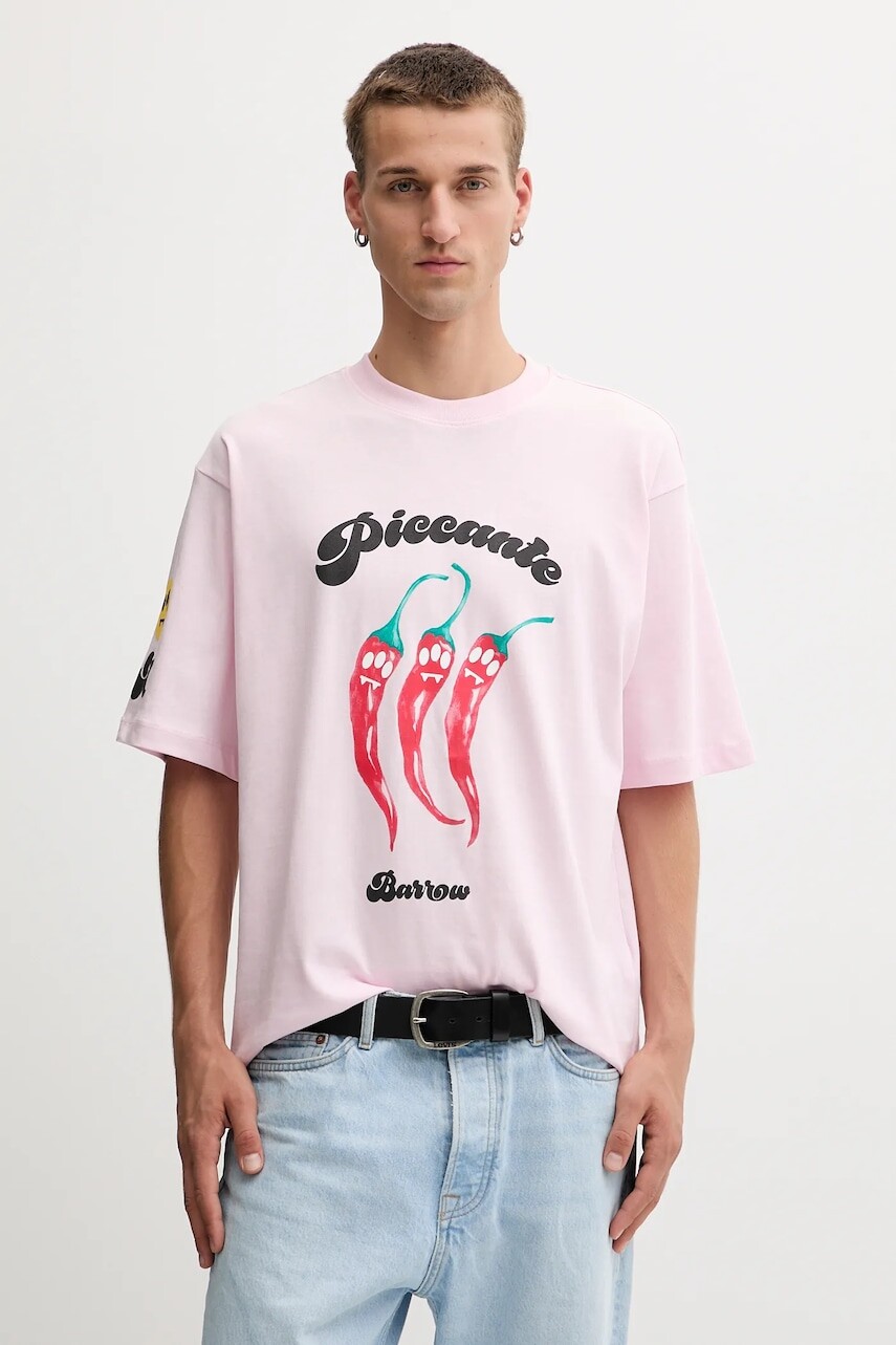 Bavlnené tričko Barrow ružová farba, vzorované, F5BWUATH079