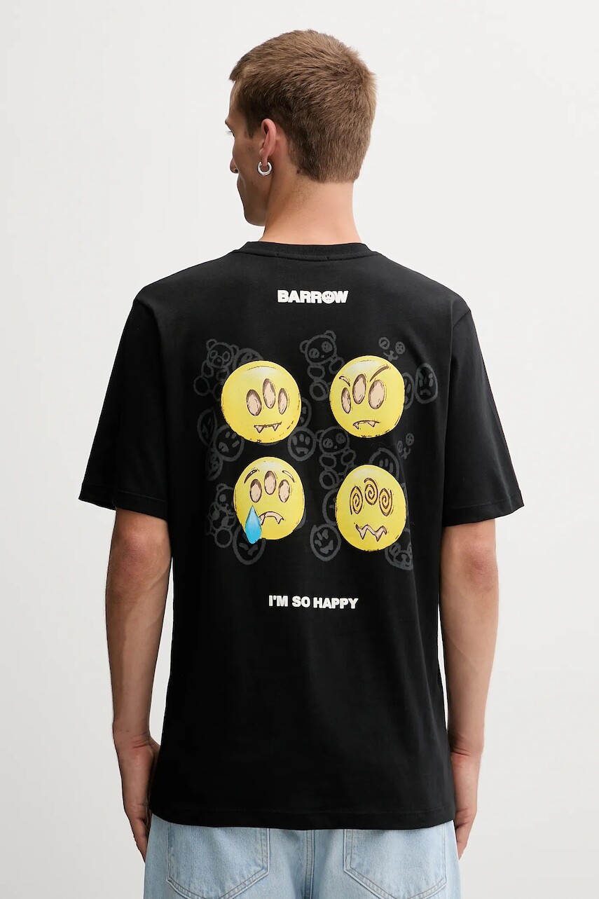 Bavlnené tričko Barrow čierna farba, vzorované, F5BWUATH085