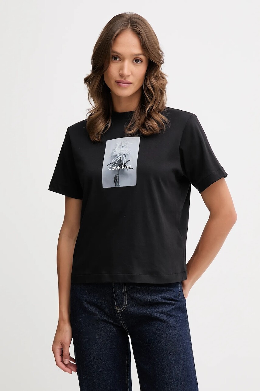 Bavlnené tričko Calvin Klein Jeans dámske, čierna farba, LV047D880G