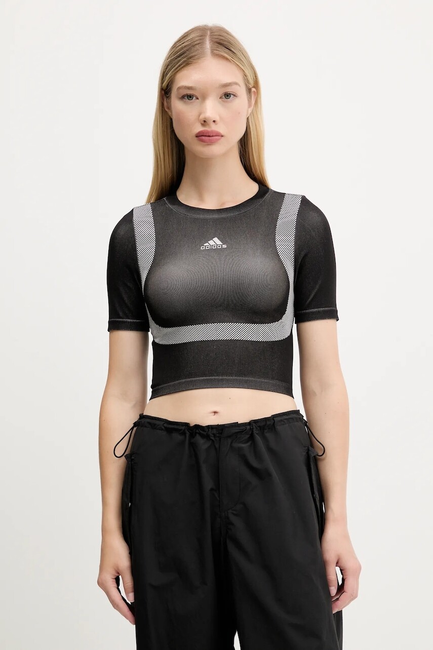 Tričko adidas Originals Seamless Techfit Baby Tee dámske, čierna farba, JV7159