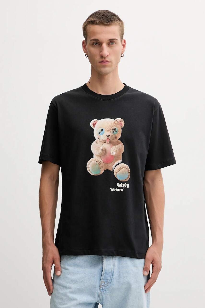 Bavlnené tričko Barrow čierna farba, vzorované, F5BWUATH118