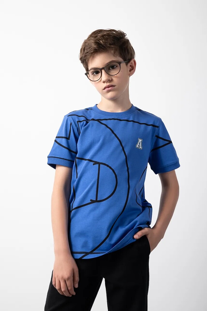 Detské bavlnené tričko Coccodrillo modrá farba, s potlačou, ACADEMY BOY JUNIOR