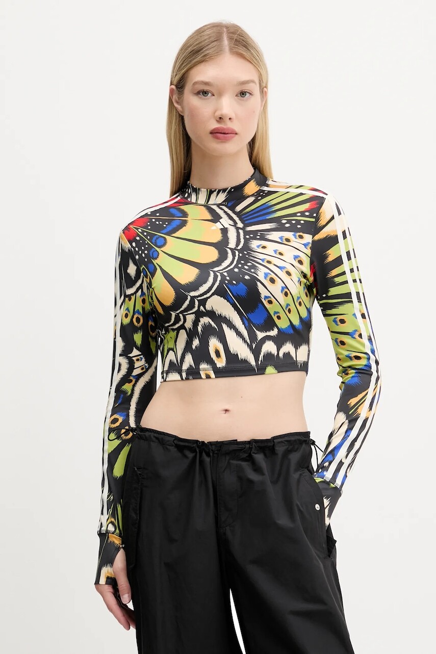 Tričko s dlhým rukávom adidas x Farm Rio čierna farba, s polorolákom, JL8650