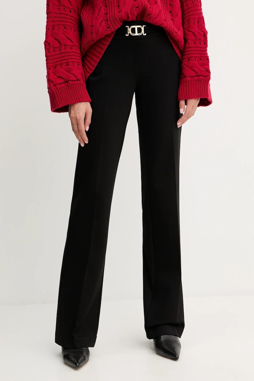 Nohavice Twinset čierna farba, rovný strih, vysoký pás, 252TP2602