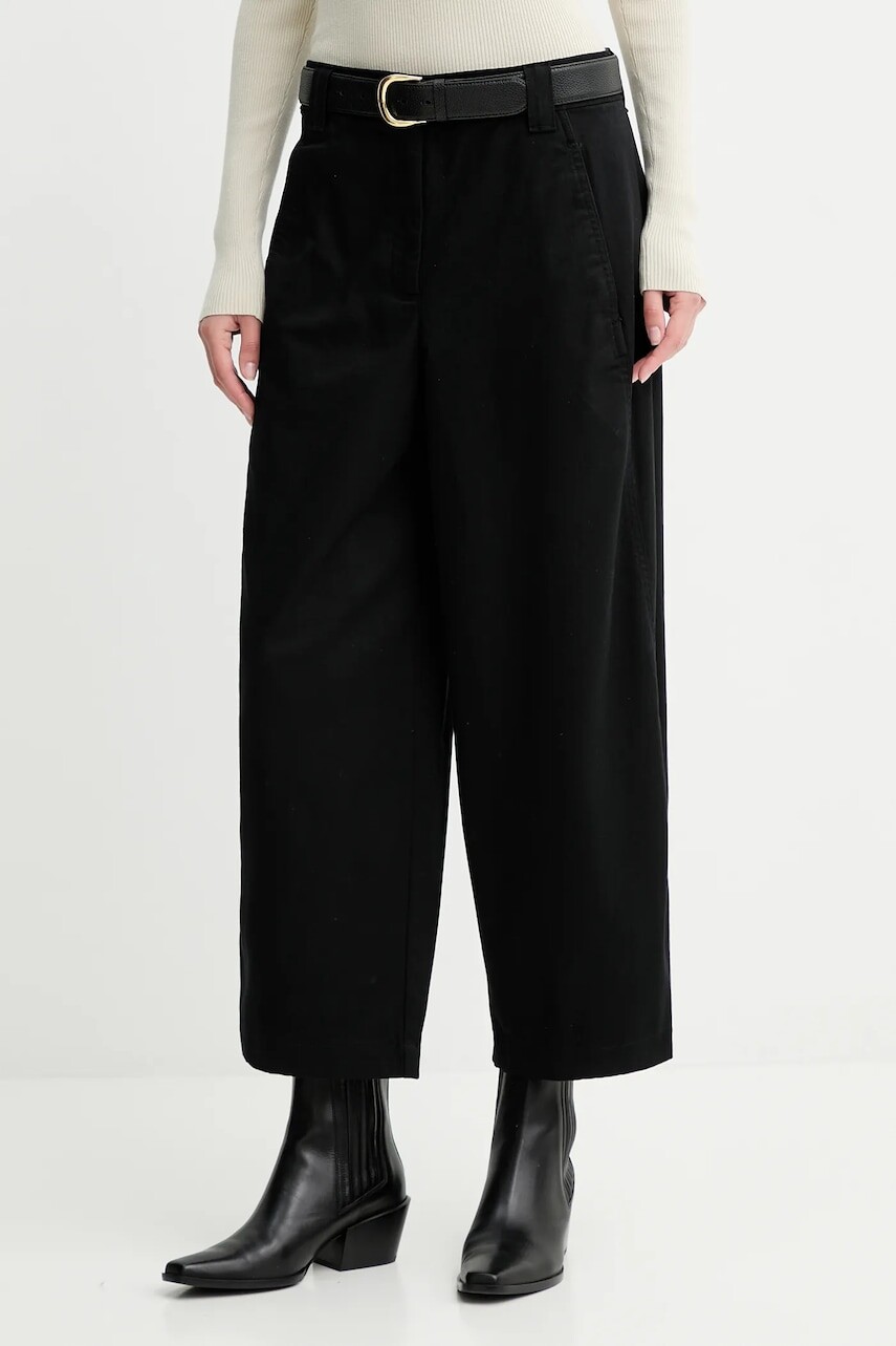 Nohavice Calvin Klein Jeans čierna farba, rovný strih, vysoký pás, LV044D662G