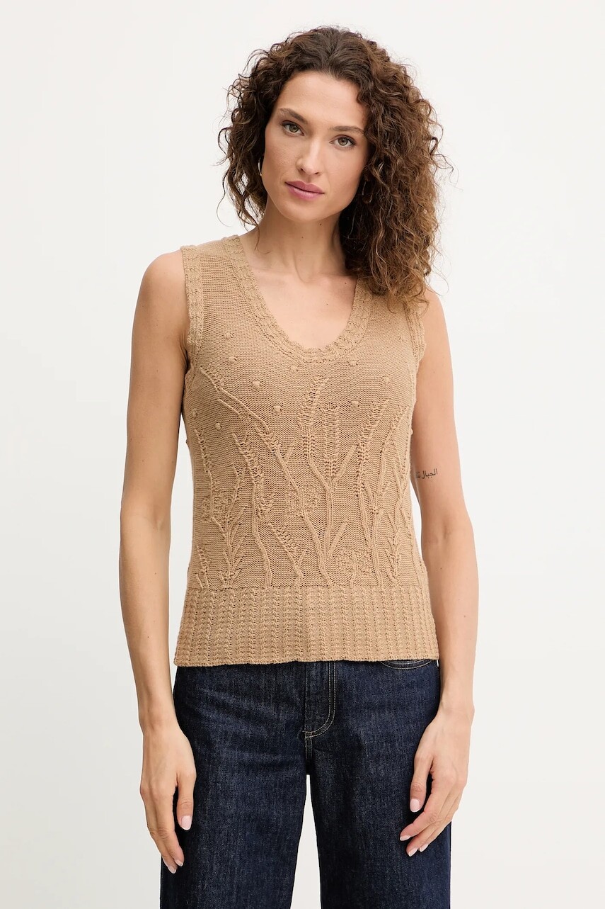 Vlnená vesta Twinset hnedá farba, 252TP3333