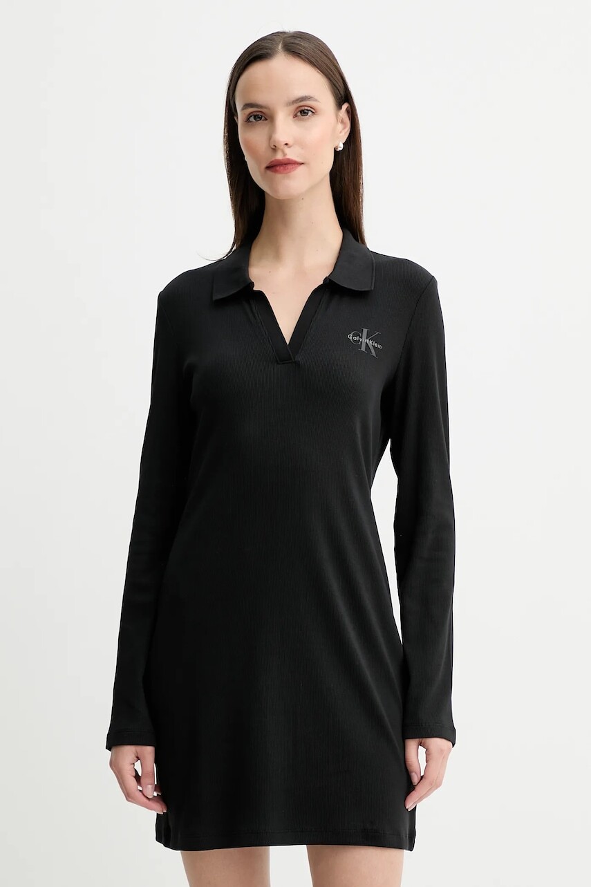 Šaty Calvin Klein Jeans čierna farba, mini, áčkový strih, LV047D214G