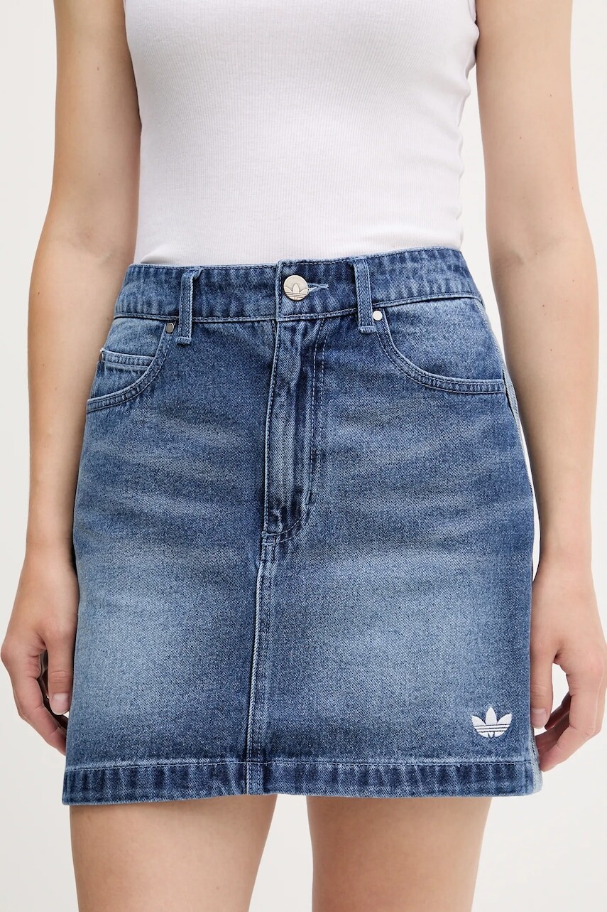 Rifľová sukňa adidas Originals Denim Mini Skt modrá farba, mini, áčkový strih, JW2649