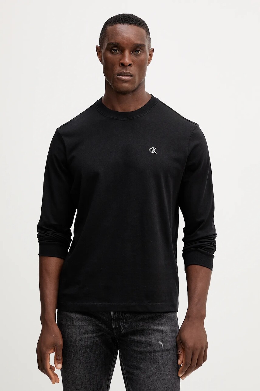 Bavlnené tričko s dlhým rukávom Calvin Klein Jeans čierna farba, jednofarebné, LV04RD247G