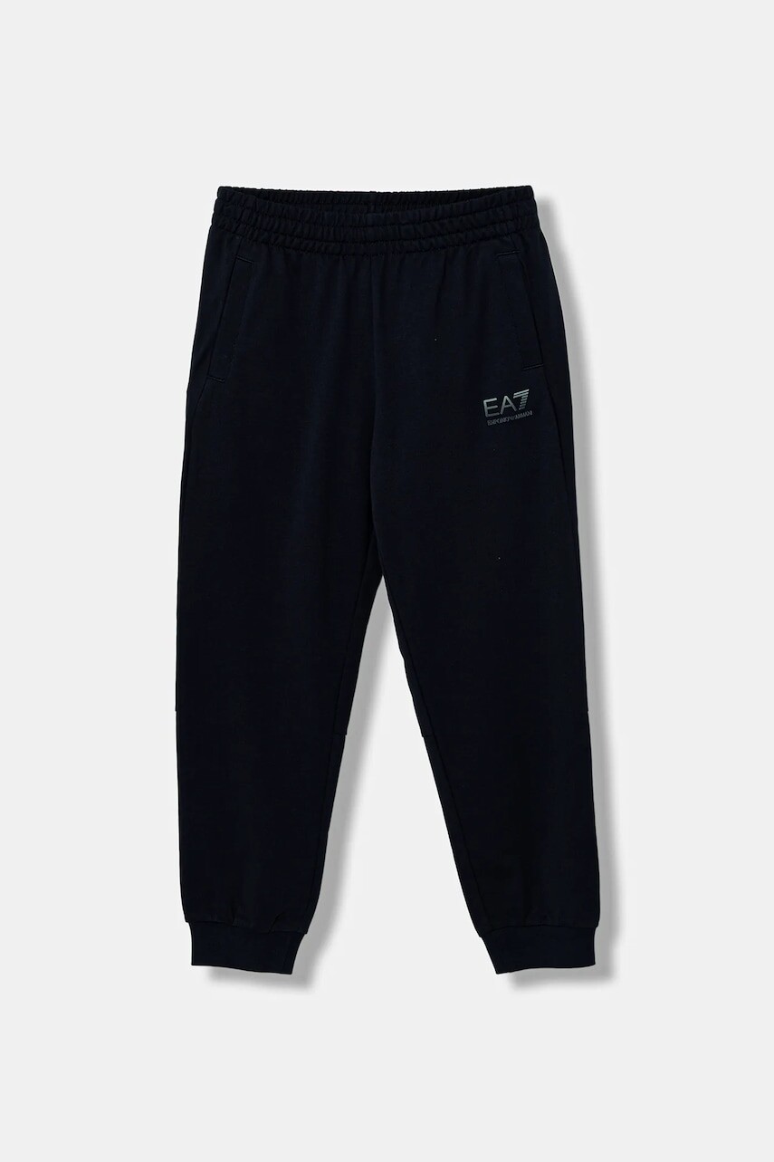 Detské bavlnené tepláky EA7 Emporio Armani tmavomodrá farba, s potlačou, 7B000172 AF13512