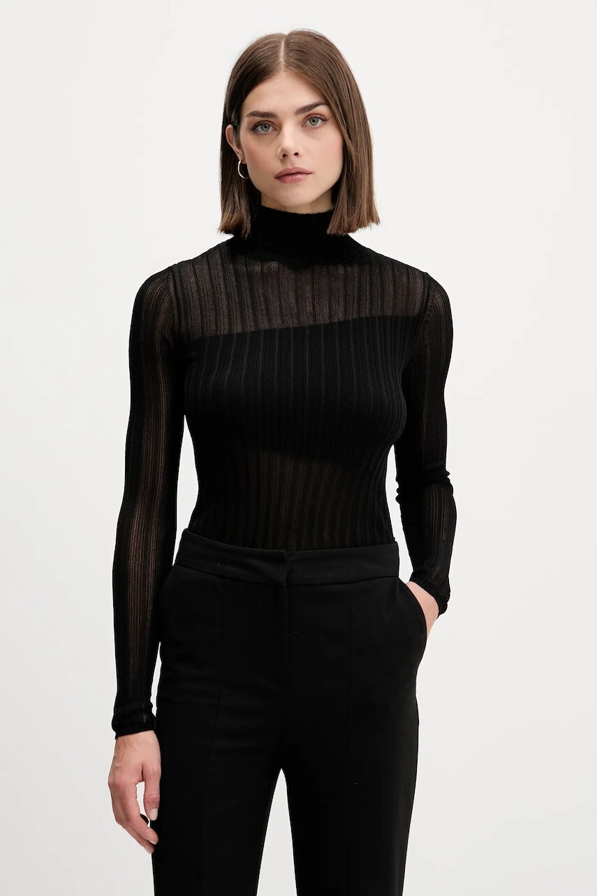 Sveter HUGO čierna farba, ľahký, s polorolákom, 50542650