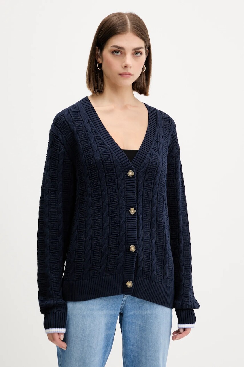 Bavlnený kardigán Tommy Jeans tmavomodrá farba, ľahký, DW0DW21681