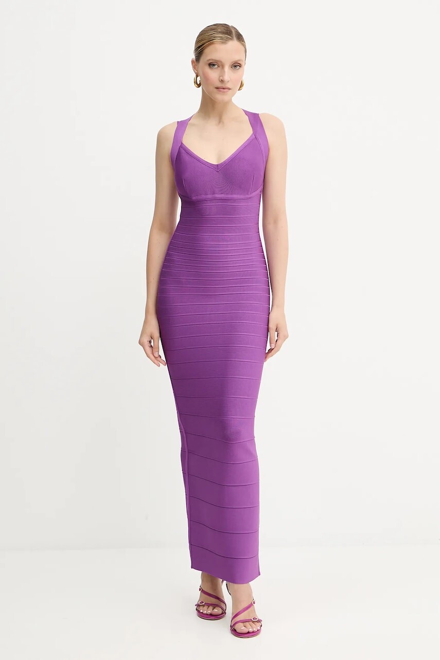 Šaty Herve Leger Sutton fialová farba, maxi, priliehavé, HLT8497963