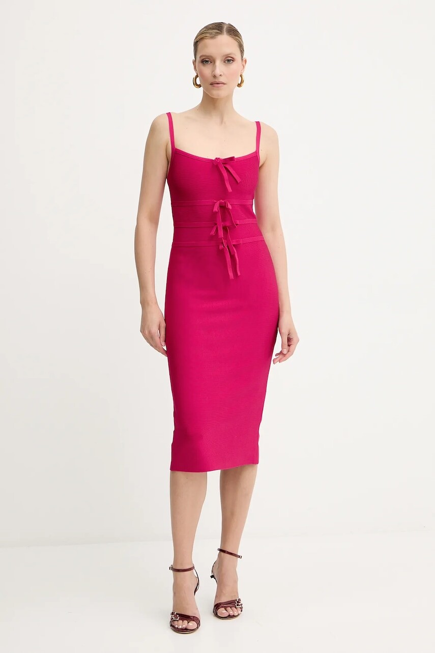 Šaty Herve Leger Alicia ružová farba, midi, priliehavé, HBB8524977