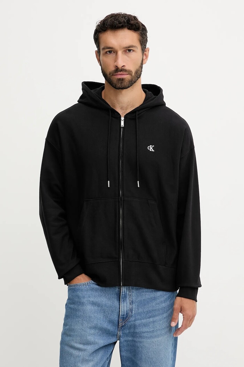 Mikina Calvin Klein Jeans čierna farba, s kapucňou, jednofarebná, LV04RD232G