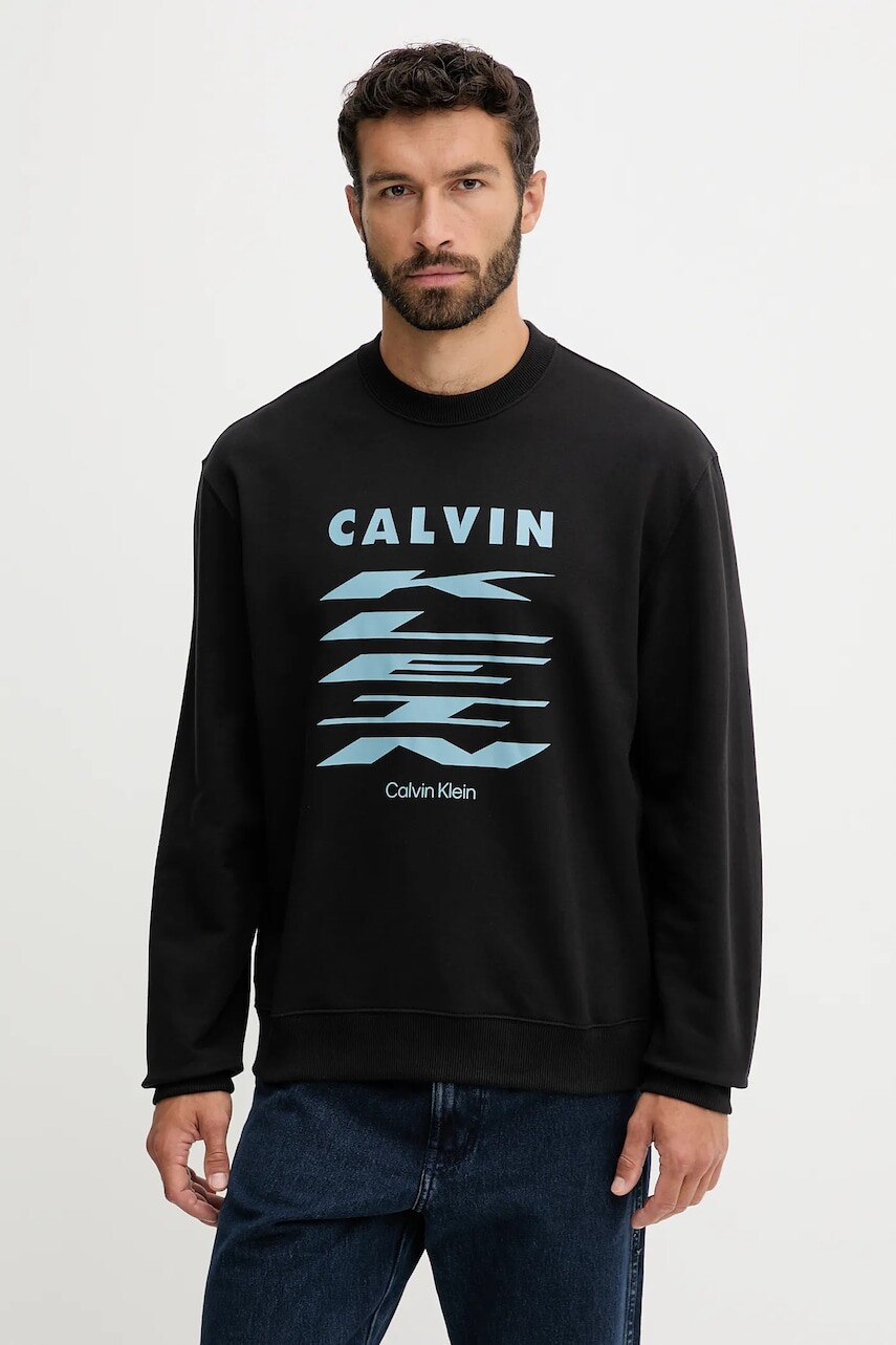 Bavlnená mikina Calvin Klein Jeans čierna farba, s potlačou, LV04RD256G