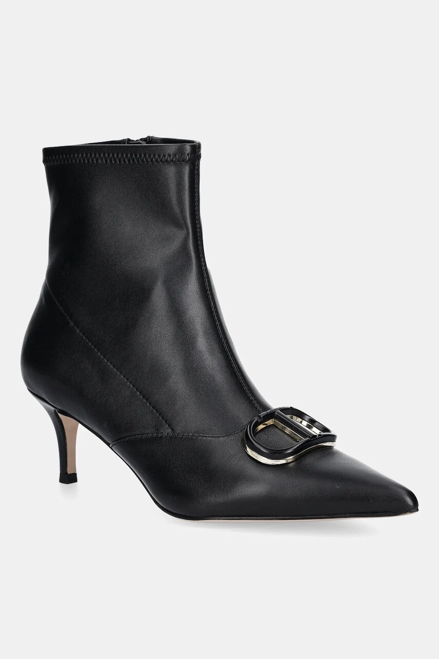 Kožené členkové topánky Twinset čierna farba, na vysokom podpätku, 252TCP034