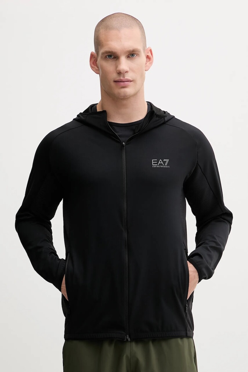 Tréningová mikina EA7 Emporio Armani čierna farba, s kapucňou, jednofarebná, AF13534.7M000591