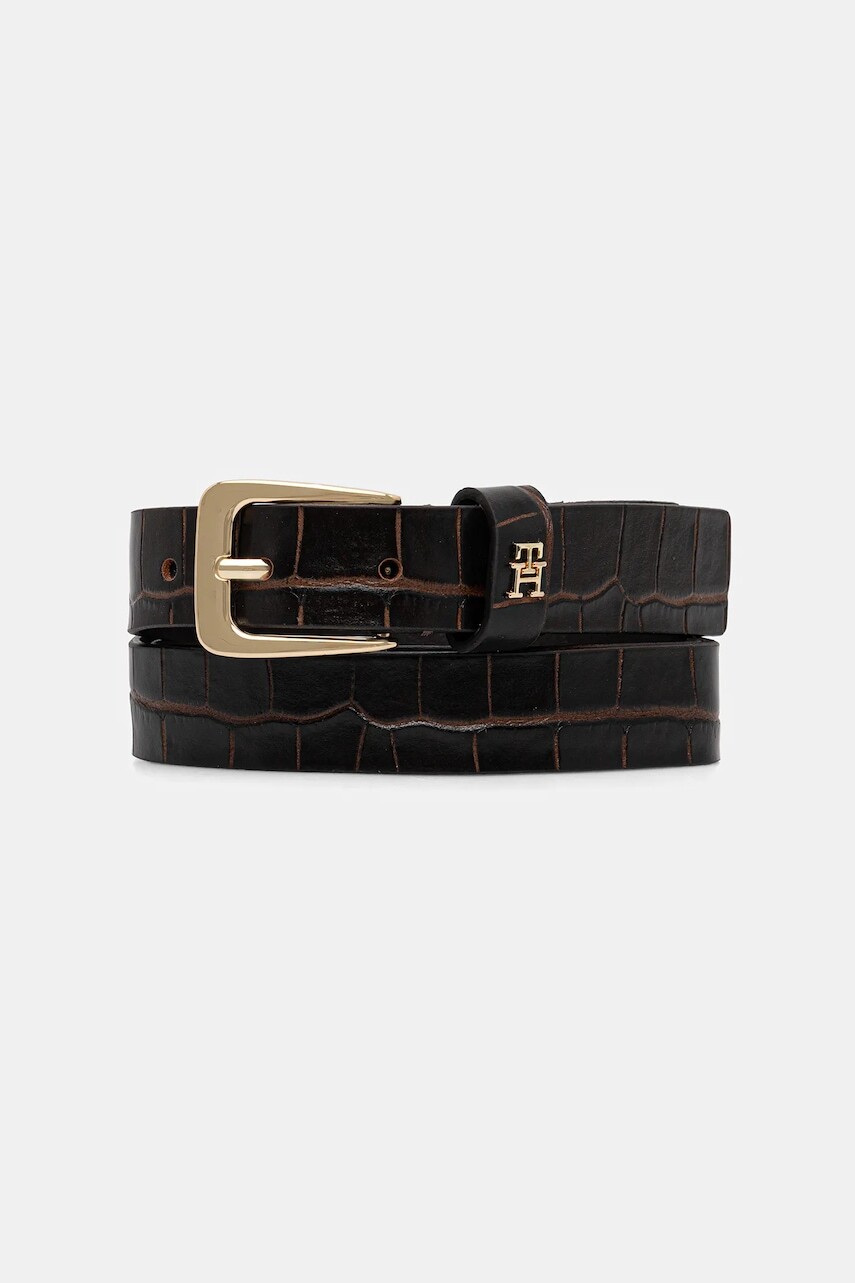 Kožený opasok Tommy Hilfiger hnedá farba, AW0AW17975