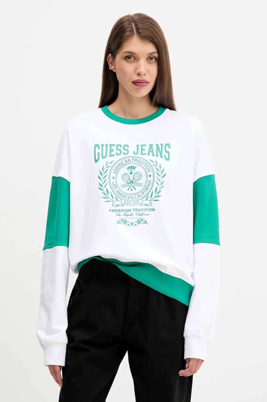 Bavlnená mikina Guess Jeans biela farba, s potlačou, W5YQ20 K68I4