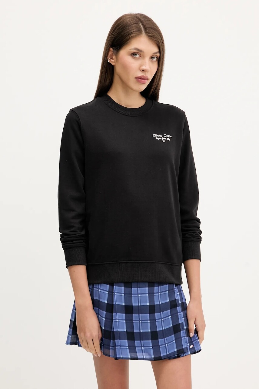 Bavlnená mikina Tommy Jeans čierna farba, s potlačou, DW0DW21960