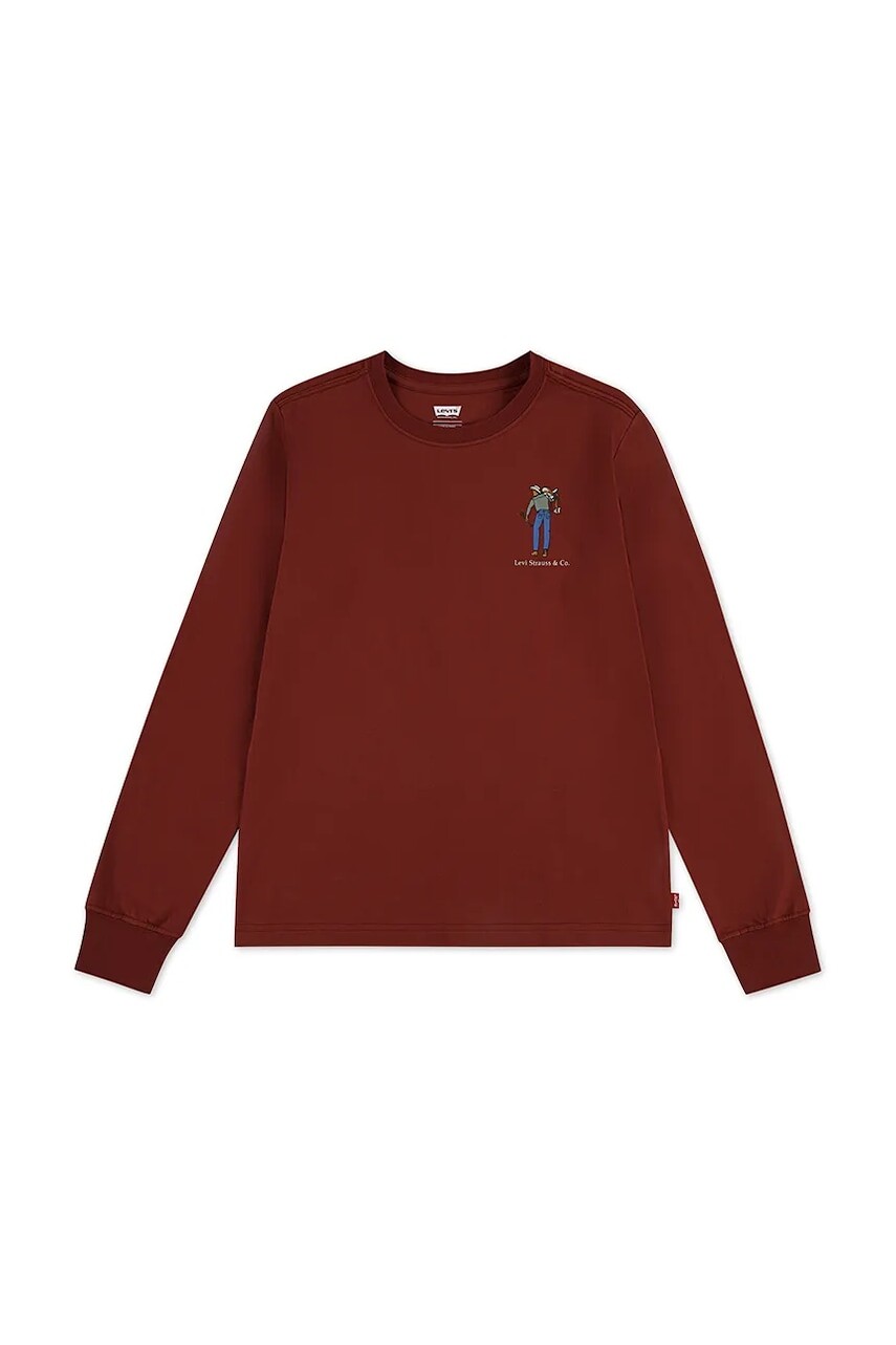 Detská bavlnená košeľa s dlhým rukávom Levi's SADDLE MAN LS TEE bordová farba, s potlačou, 8EN714