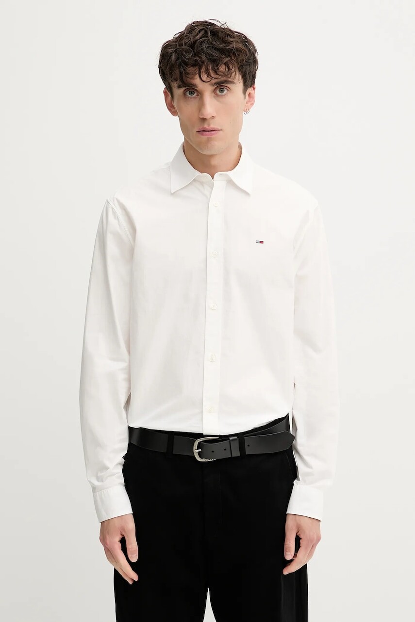 Bavlnená košeľa Tommy Jeans béžová farba, regular, s klasickým golierom, DM0DM22026