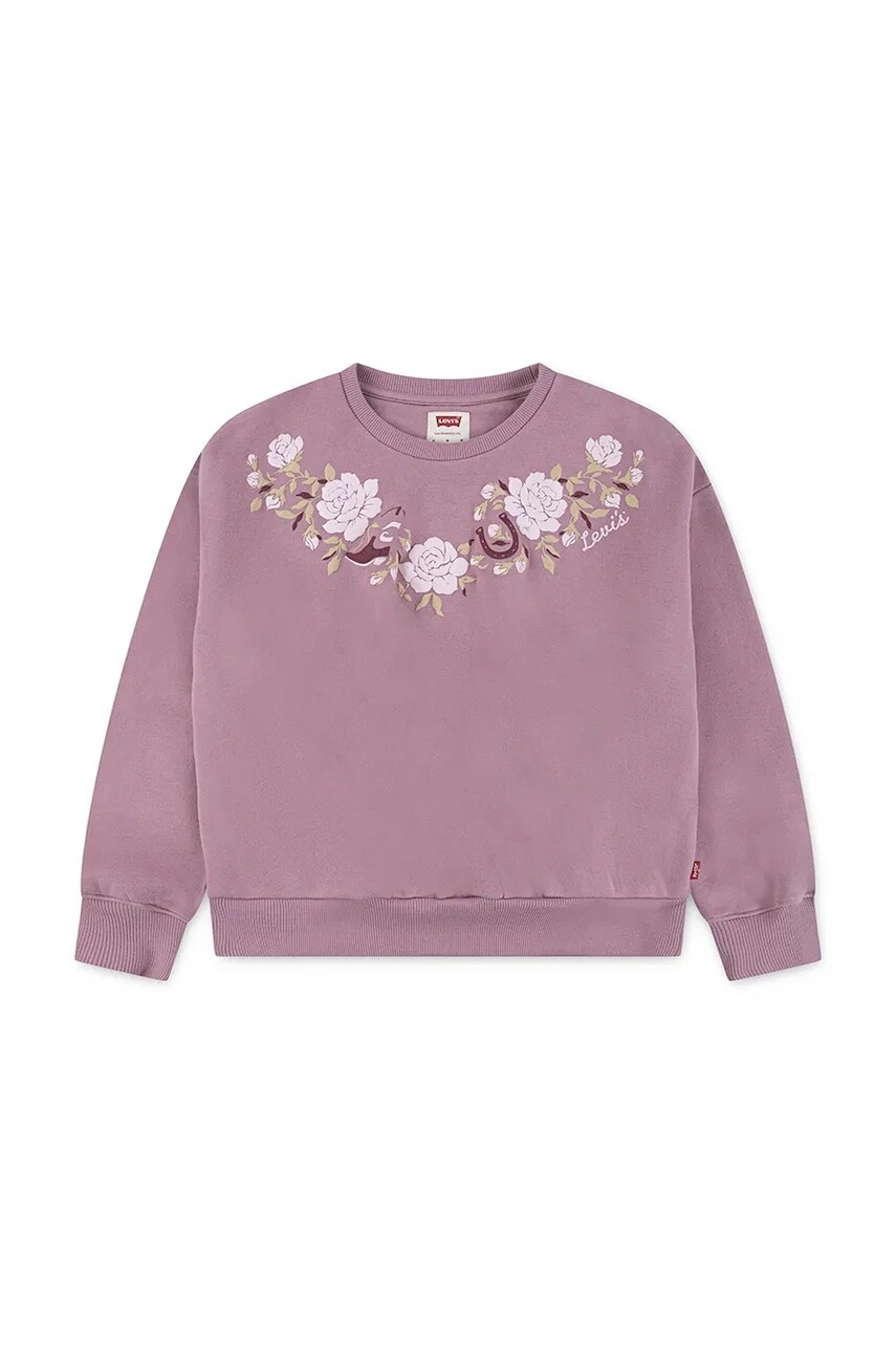 Detská mikina Levi's ROSE FRONT TUCK CREW ružová farba, s potlačou, 4EP015