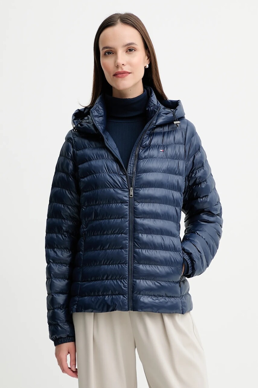 Bunda Tommy Hilfiger tmavomodrá farba, prechodná, WW0WW47351