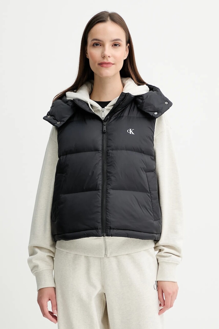 Páperová vesta Calvin Klein Jeans čierna farba, zimná, LV047D500G