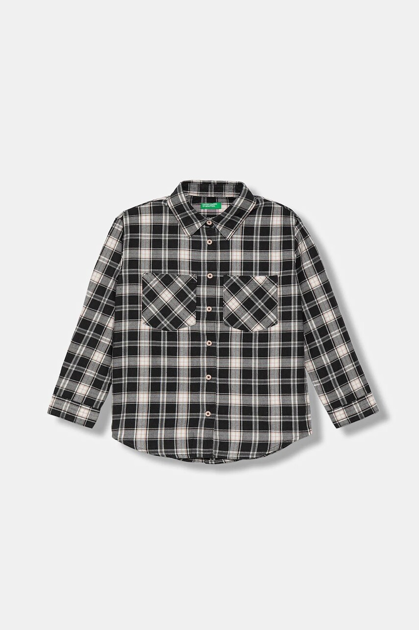 Detská bavlnená košeľa United Colors of Benetton šedá farba, 5LQHCQ04D