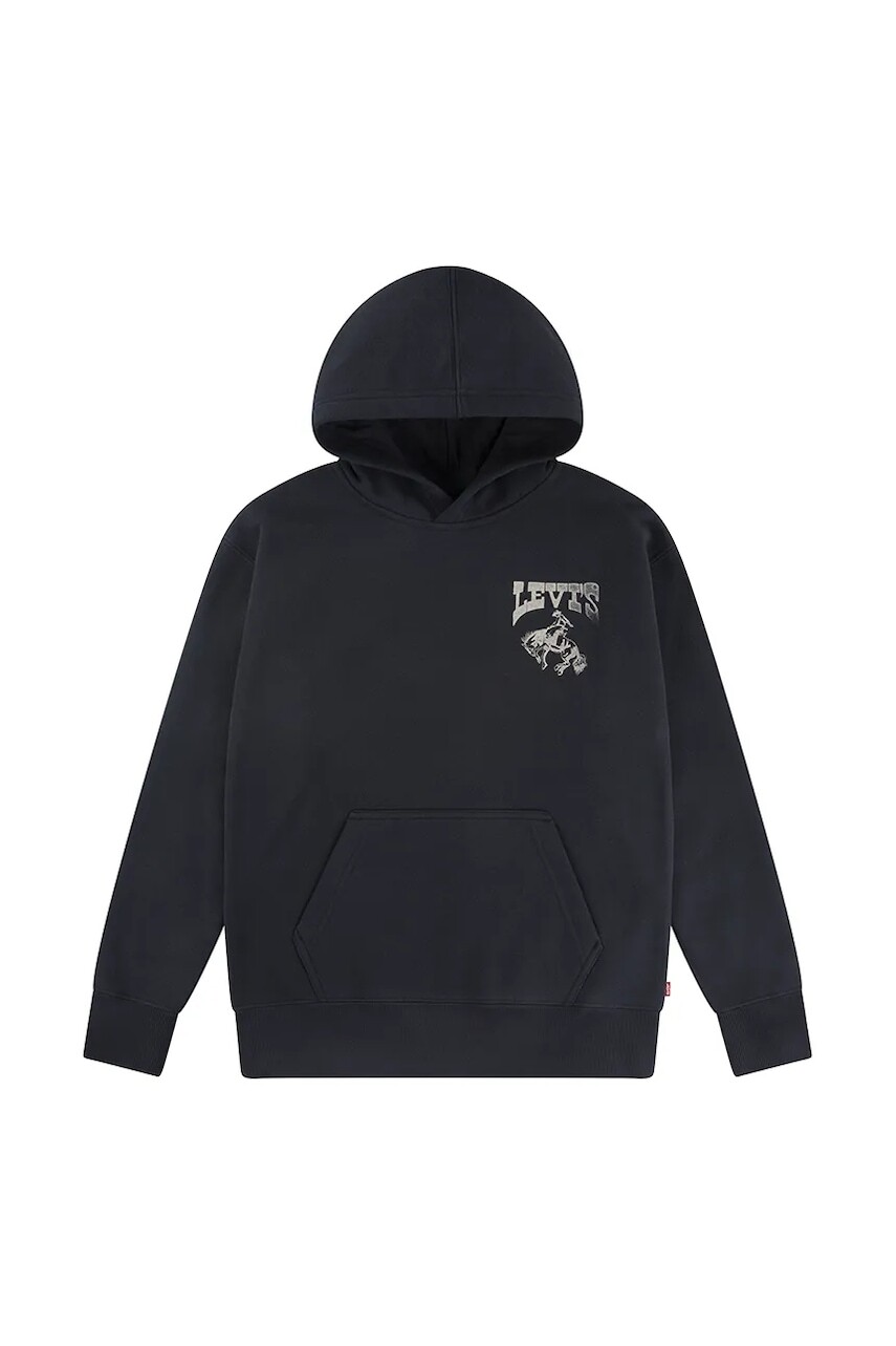 Detská mikina Levi's RODEO READY HOODIE čierna farba, s kapucňou, s potlačou, 8EN965