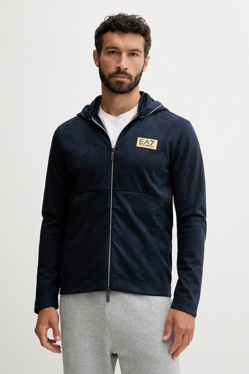 Mikina EA7 Emporio Armani tmavomodrá farba, s kapucňou, jednofarebná, AF16718.7M000675