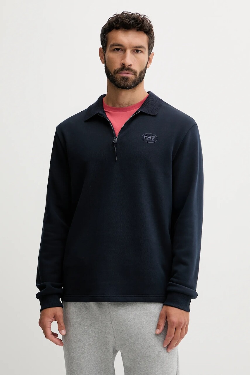 Bavlnená mikina EA7 Emporio Armani tmavomodrá farba, s potlačou, AF12661.7M000883