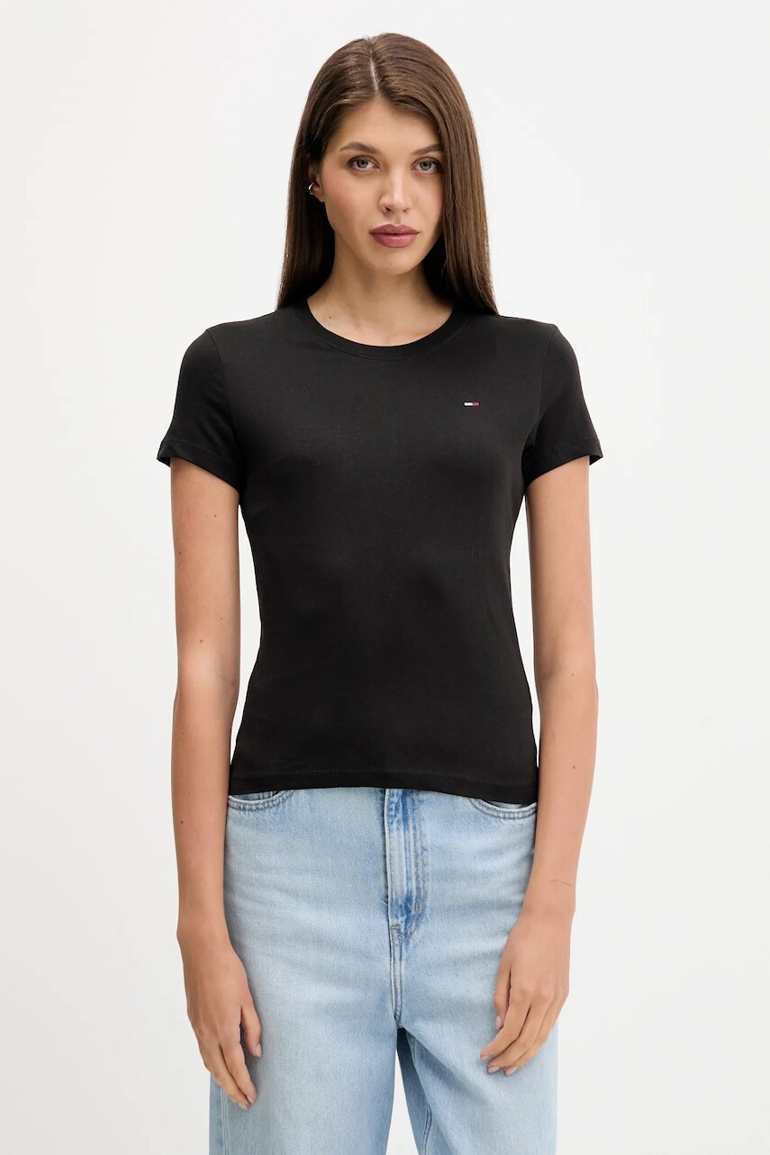 Bavlnené tričko Tommy Jeans 3-pak dámske, tmavomodrá farba, DW0DW22175