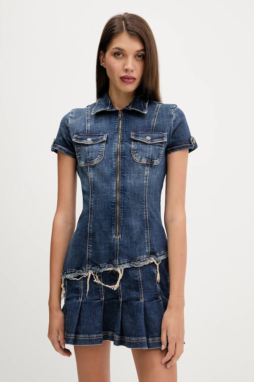 Rifľové šaty Guess Originals modrá farba, mini, áčkový strih, W5YK71 D4H1D