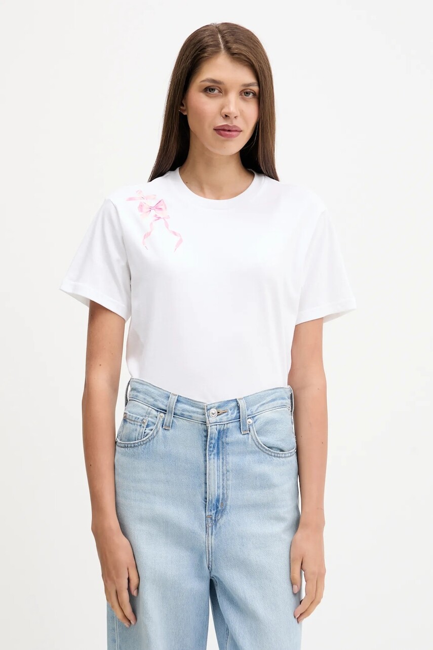 Bavlnené tričko adidas W CO BOW T dámske, biela farba, JX1322